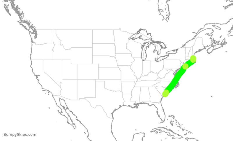 Turbulence forecast map for DAL2785, BOS to CHS