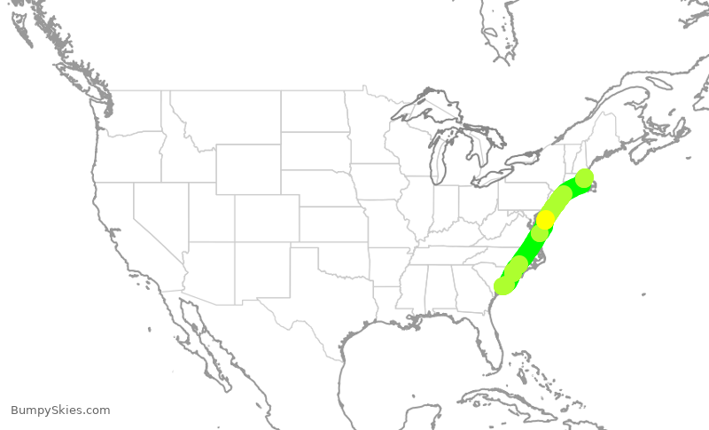 Turbulence forecast map for DAL2785, CHS to BOS