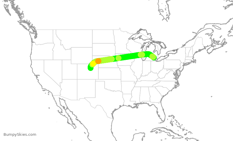 Turbulence forecast map for DAL2787, DEN to DTW