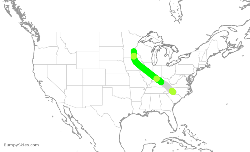 Turbulence forecast map for DAL2792, CLT to MSP