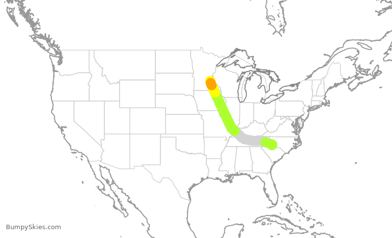 Turbulence forecast map for DAL2792, MSP to CLT