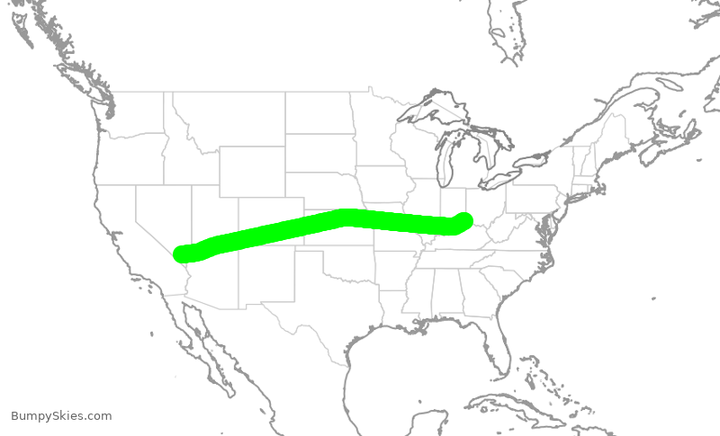 Turbulence forecast map for DAL2794, LAS to CVG