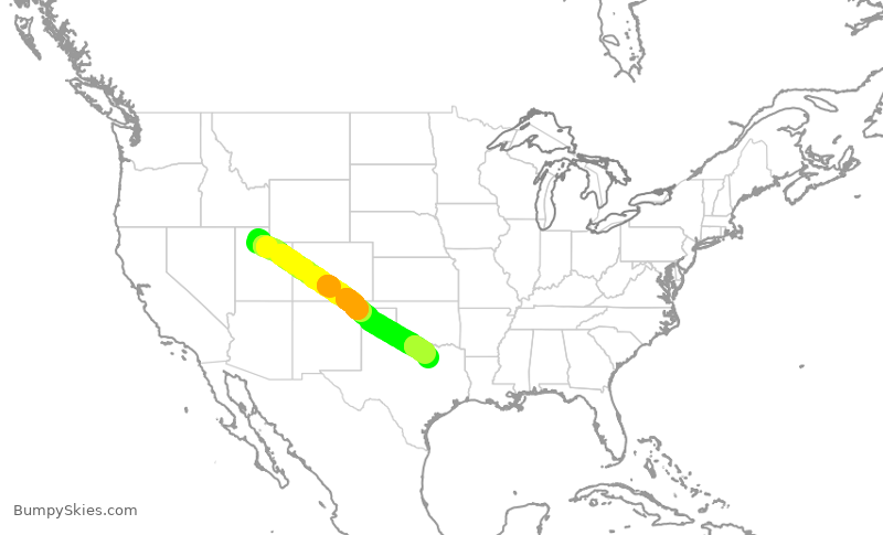 Turbulence forecast map for DAL2796, SLC to DFW