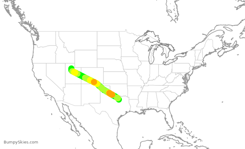 Turbulence forecast map for DAL2798, SLC to DFW