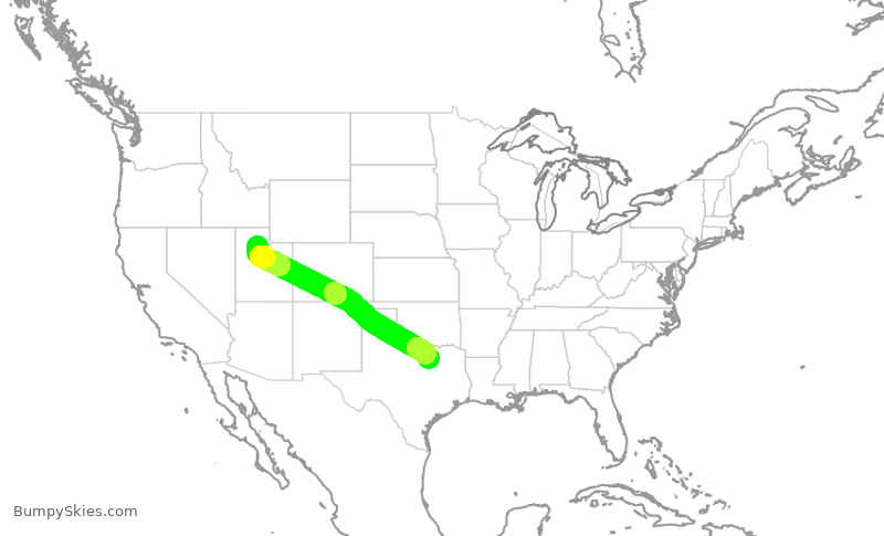 Turbulence forecast map for DAL2800, SLC to DFW