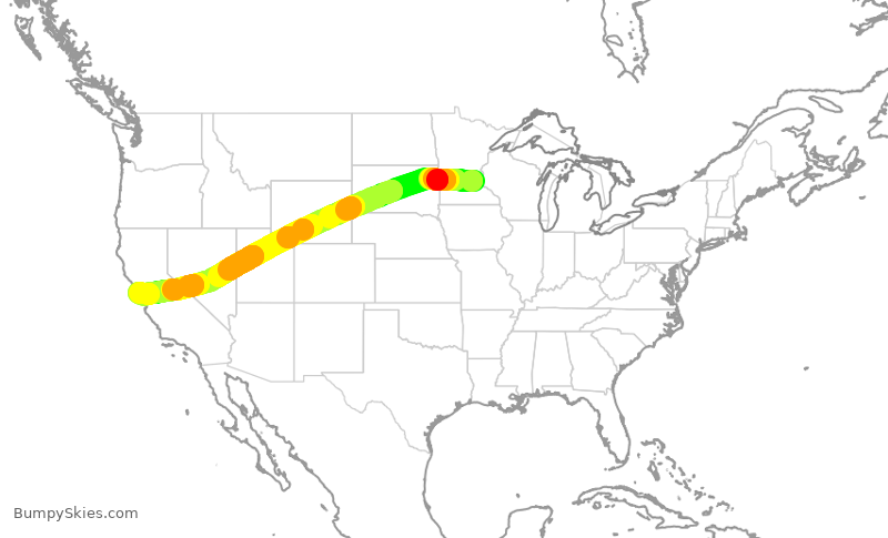 Turbulence forecast map for DAL2809, MSP to SFO