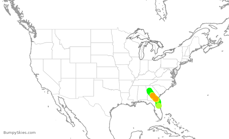 Turbulence forecast map for DAL2810, ATL to DAB