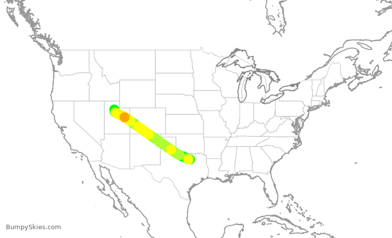 Turbulence forecast map for DAL2810, DFW to SLC