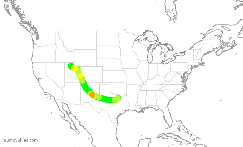 Turbulence forecast map for DAL2811, SLC to DFW