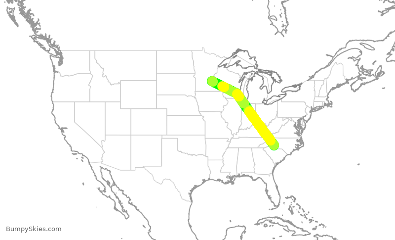 Turbulence forecast map for DAL2819, CLT to MSP