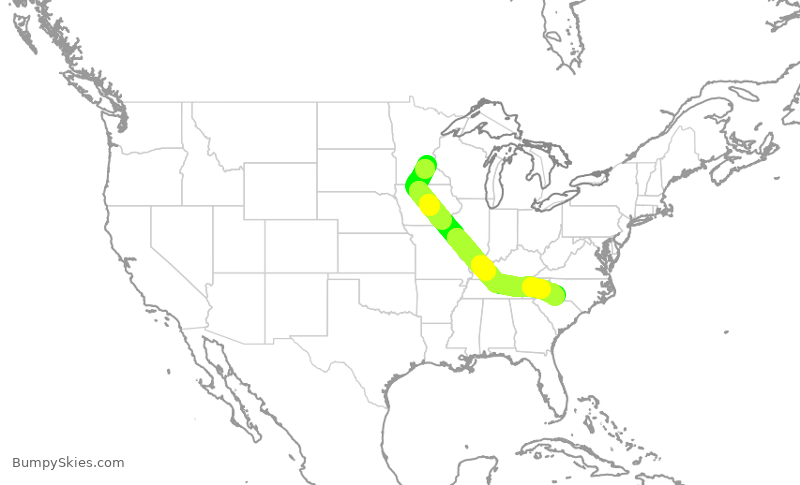 Turbulence forecast map for DAL2819, MSP to CLT