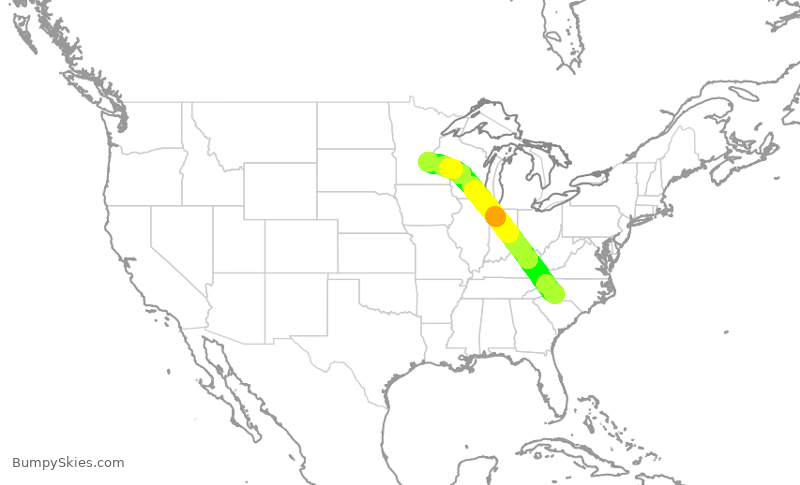 Turbulence forecast map for DAL2820, CLT to MSP