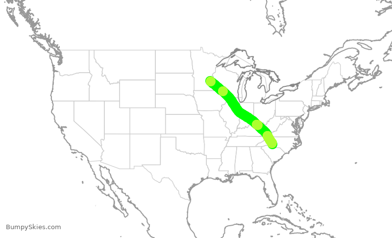 Turbulence forecast map for DAL2821, MSP to CLT