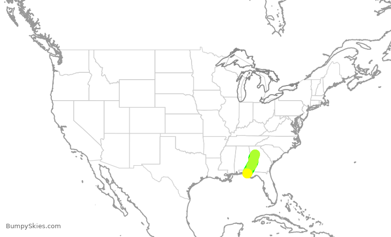 Turbulence forecast map for DAL2823, ATL to ECP