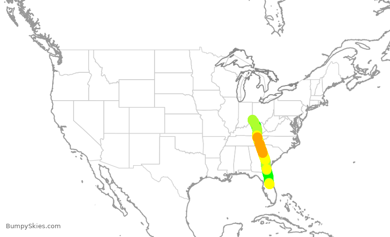 Turbulence forecast map for DAL2824, MCO to CVG