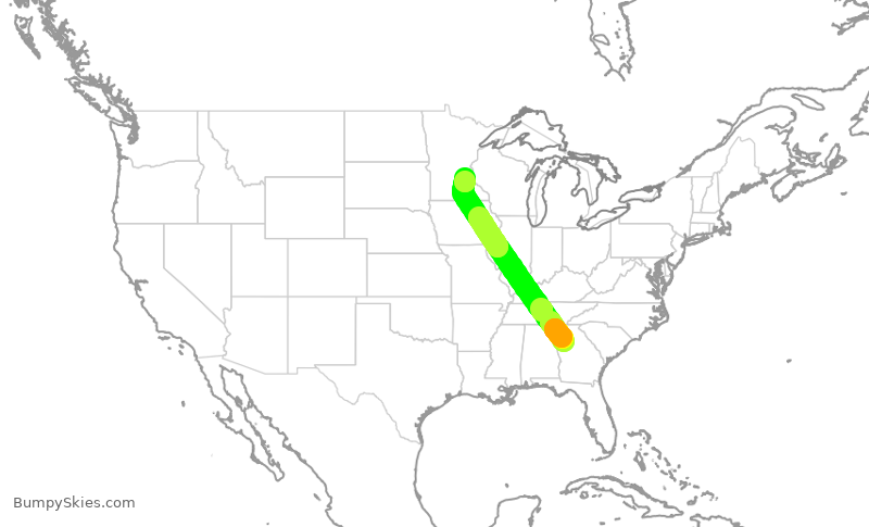 Turbulence forecast map for DAL2825, ATL to MSP