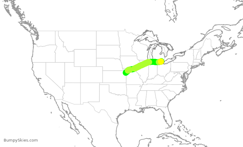 Turbulence forecast map for DAL2826, MCI to DTW