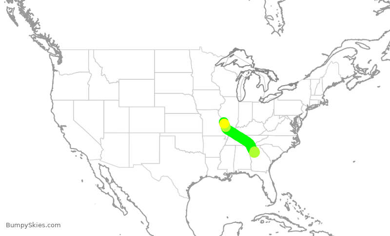 Turbulence forecast map for DAL2833, ATL to STL