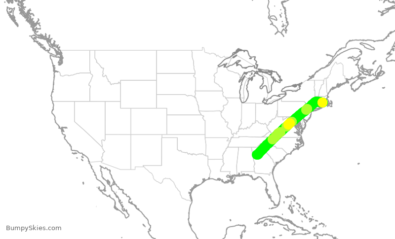 Turbulence forecast map for DAL2840, PVD to ATL