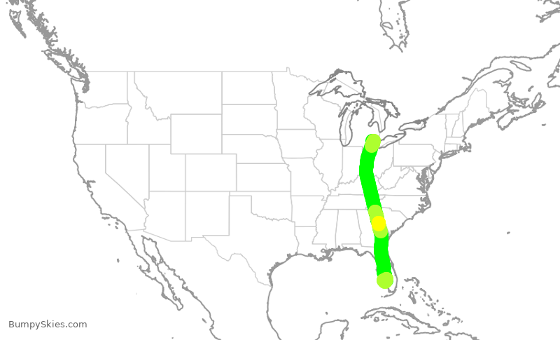 Turbulence forecast map for DAL2841, DTW to RSW
