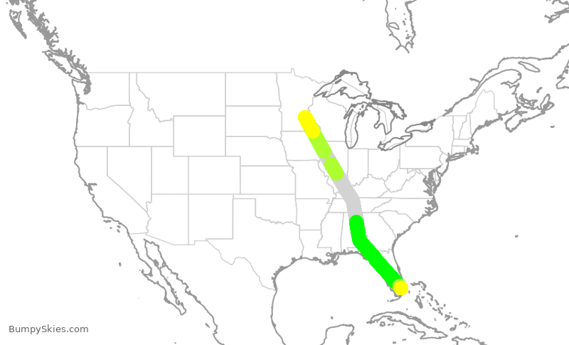 Turbulence forecast map for DAL2841, MSP to FLL