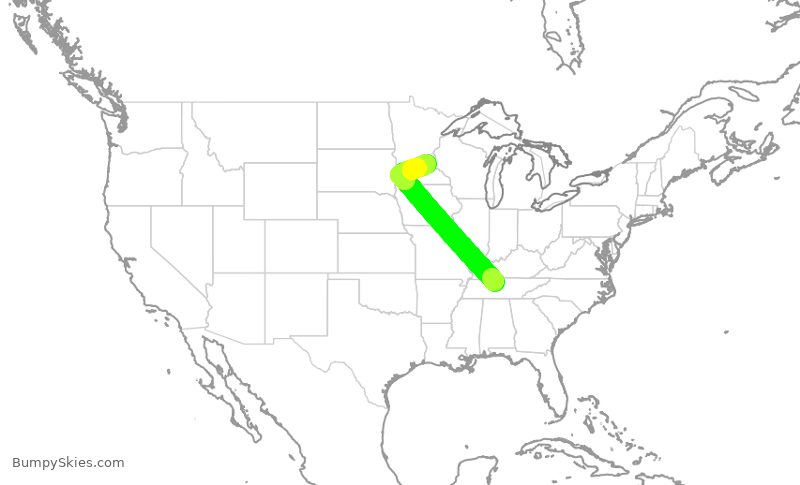 Turbulence forecast map for DAL2843, BNA to MSP