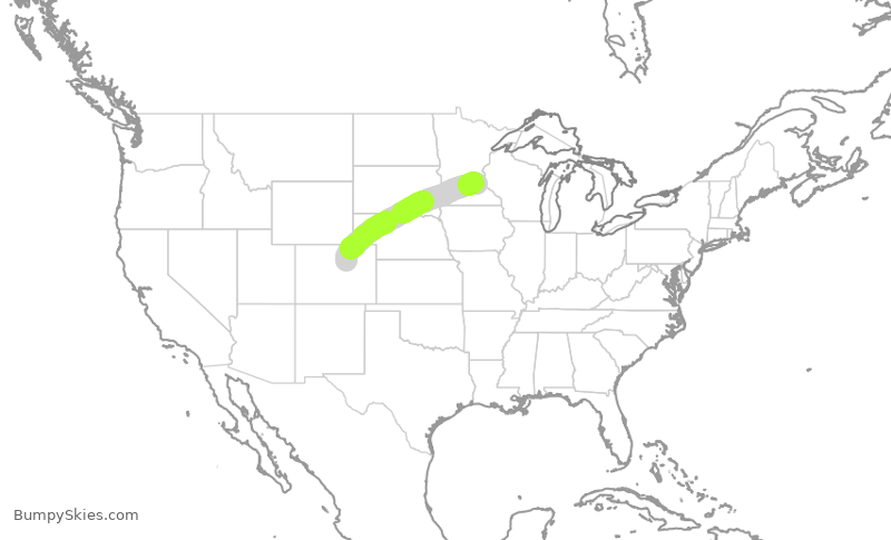 Turbulence forecast map for DAL2848, DEN to MSP
