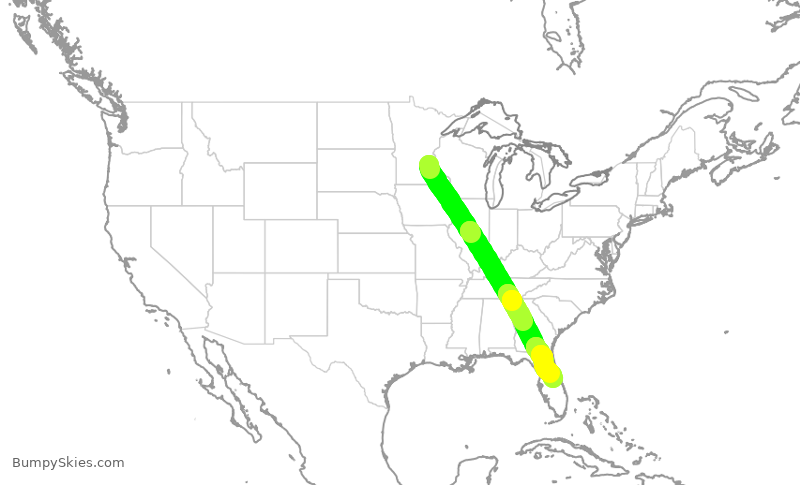 Turbulence forecast map for DAL2848, MSP to MCO