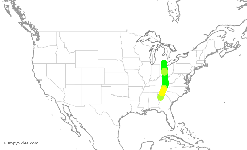 Turbulence forecast map for DAL2856, DTW to ATL