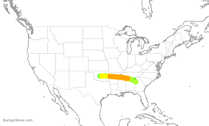 Turbulence forecast map for DAL2862, OKC to ATL