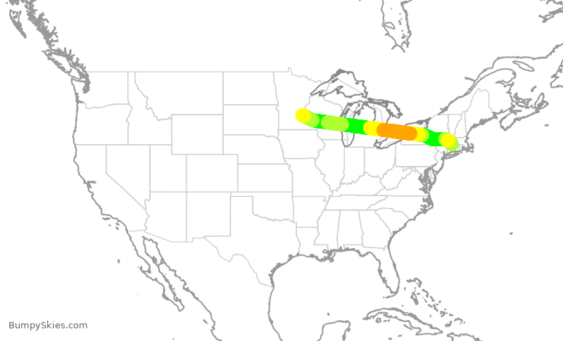 Turbulence forecast map for DAL2871, MSP to BDL