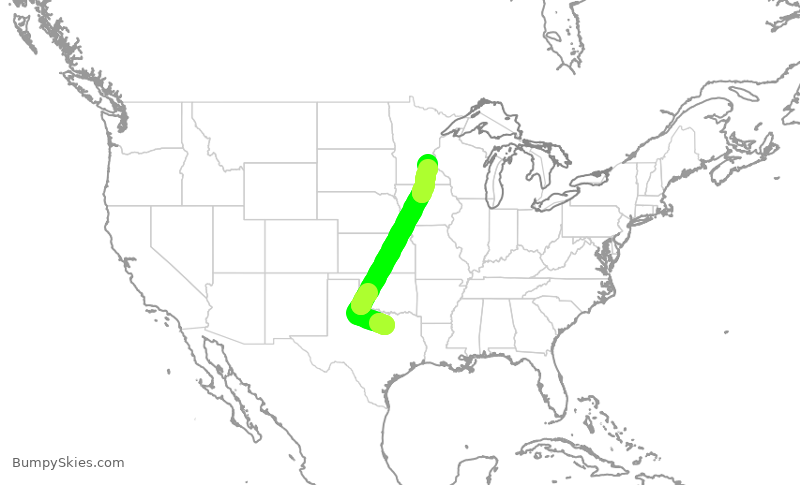 Turbulence forecast map for DAL2873, DFW to MSP