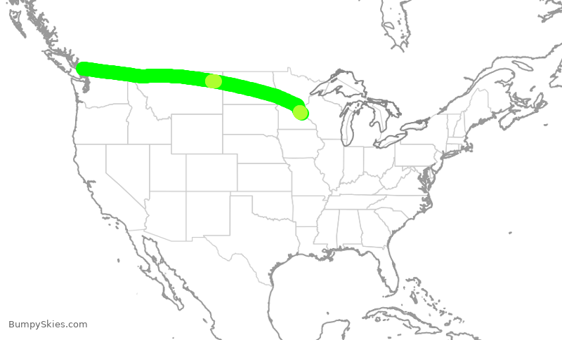 Turbulence forecast map for DAL2875, YVR to MSP