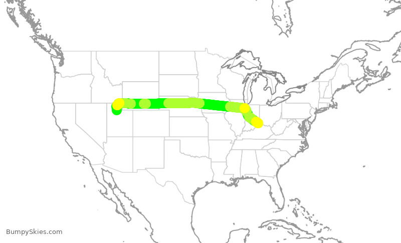 Turbulence forecast map for DAL2876, CVG to SLC