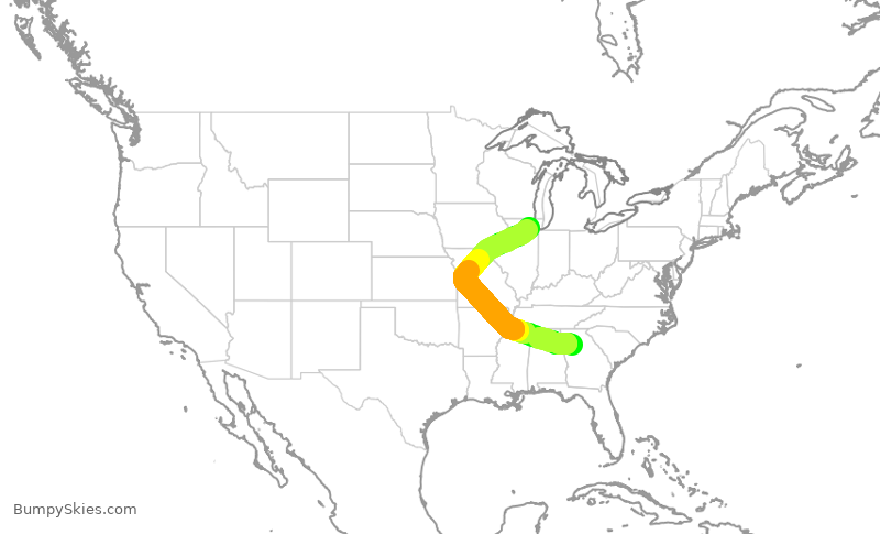 Turbulence forecast map for DAL2879, ATL to ORD