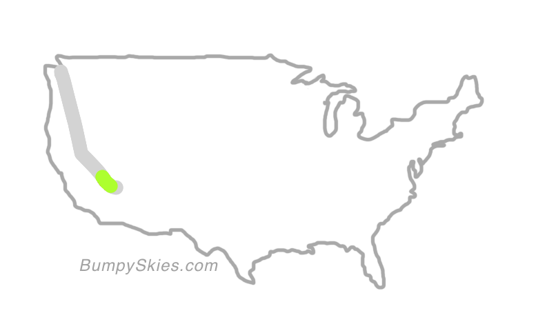 Map of continental US with illustrated flight path and turbulence forecast (described in text below)