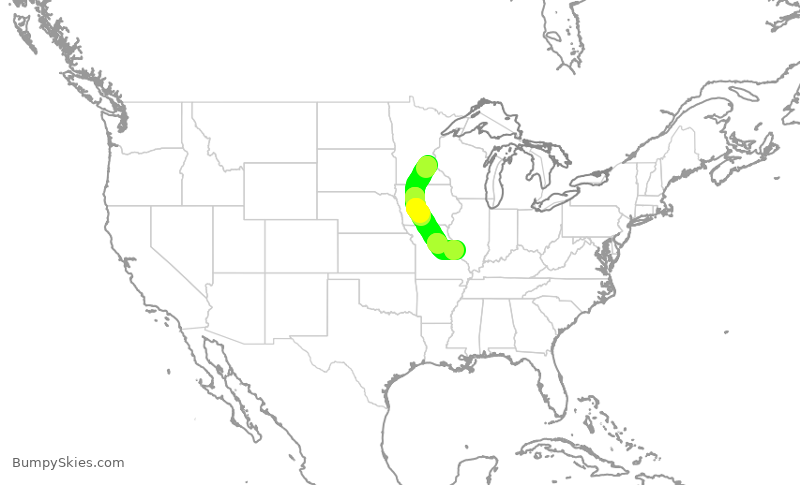 Turbulence forecast map for DAL2884, MSP to STL