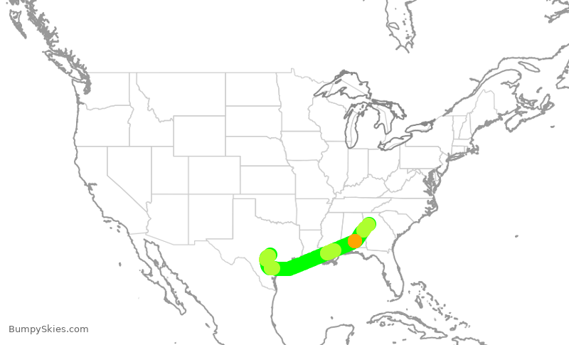 Turbulence forecast map for DAL2886, AUS to ATL