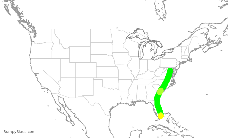 Turbulence forecast map for DAL2888, MIA to DCA