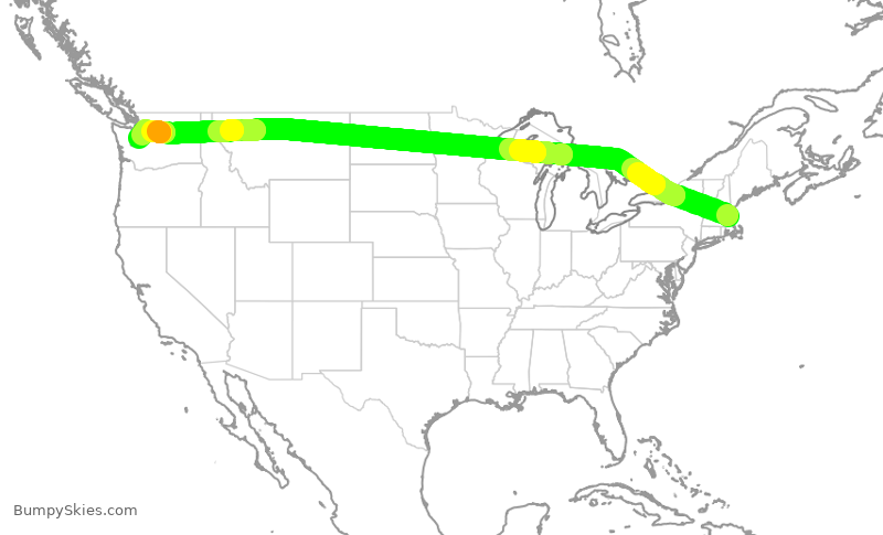 Turbulence forecast map for DAL2889, BOS to SEA