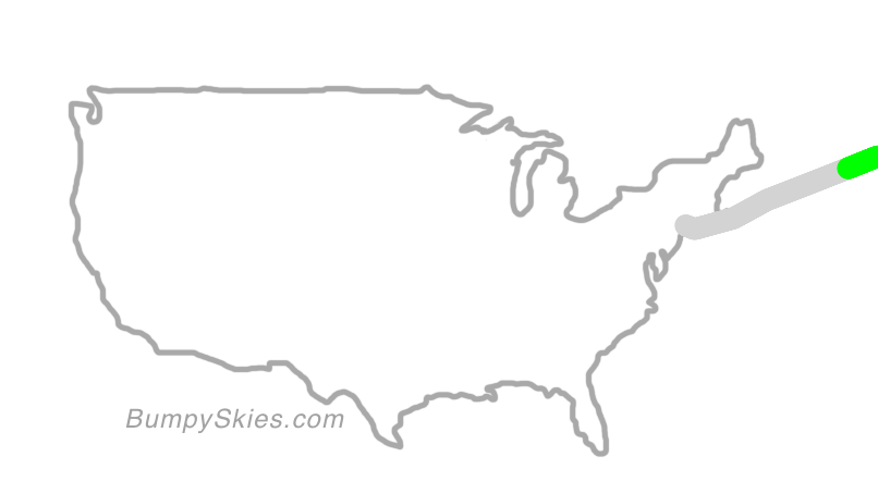 Map of continental US with illustrated flight path and turbulence forecast (described in text below)