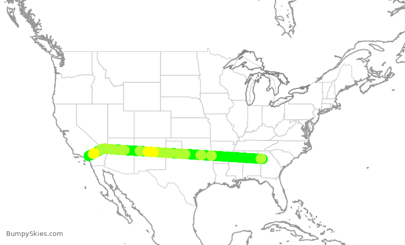 Turbulence forecast map for DAL2891, ATL to ONT