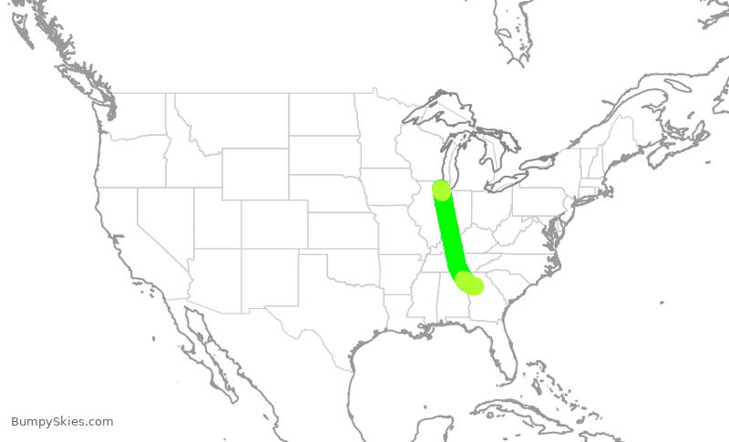Turbulence forecast map for DAL2894, ORD to ATL