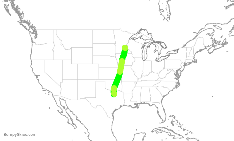 Turbulence forecast map for DAL2900, DFW to MSP