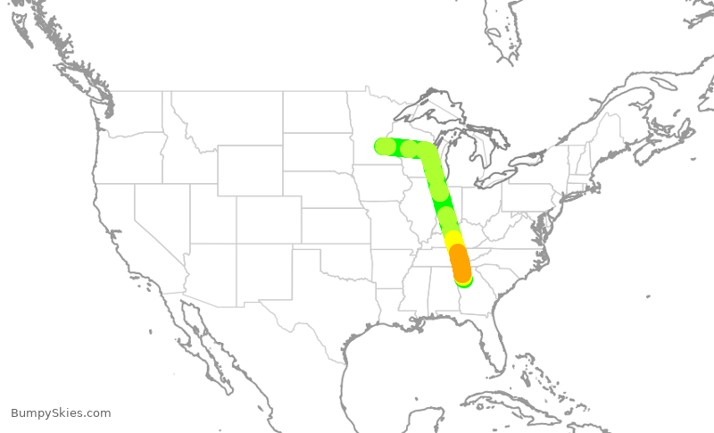 Turbulence forecast map for DAL2901, ATL to MSP