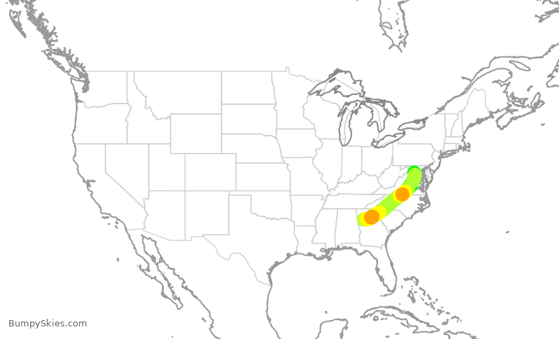 Turbulence forecast map for DAL2902, ATL to IAD