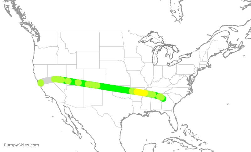 Turbulence forecast map for DAL2904, SJC to ATL