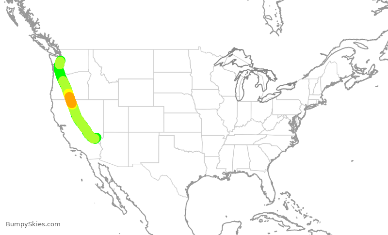 Turbulence forecast map for DAL2905, LAS to SEA