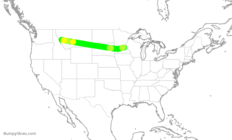 Turbulence forecast map for DAL2907, MSO to MSP