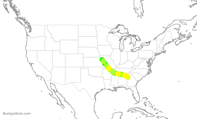 Turbulence forecast map for DAL2908, MCI to ATL